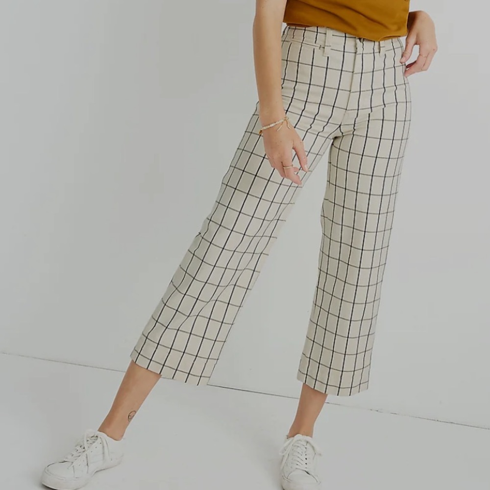Madewell Off-White Windowpane Slim Emmett Wide-Leg Crop Pants Size 23